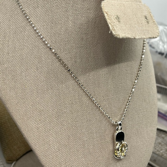 Vintage Sterling Silver Flip-Flop CZ Necklace | Italy 925 | 16” Chain - Picture 11 of 17